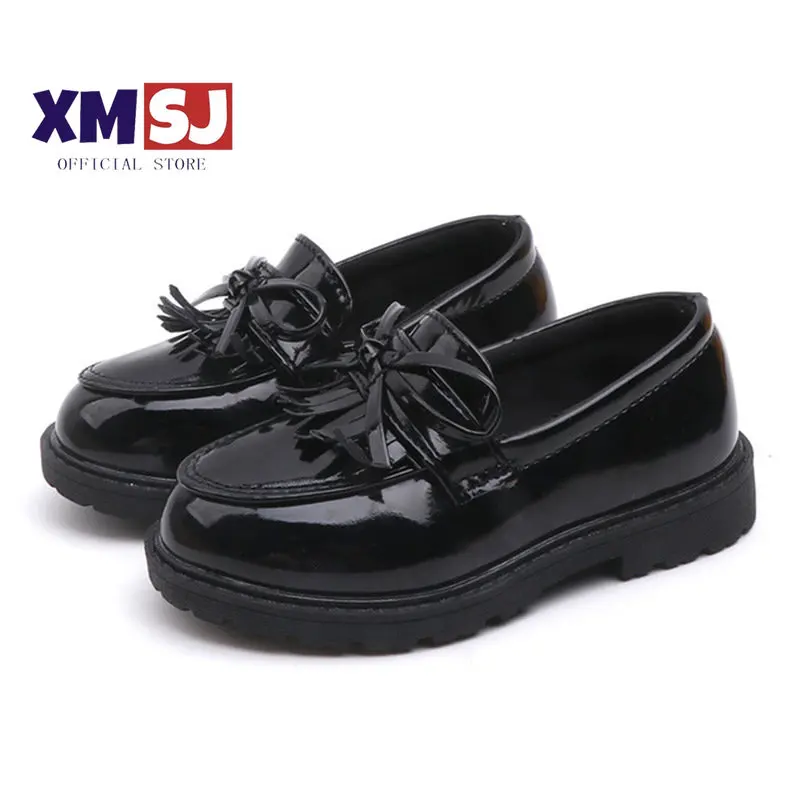 Girl's Autumn Loafers Bowknot Tassels Winter Kids Casual Shoes Slip-on Round Toe Size 26-36 Patent Leather Children Oxford Shoe enlarge