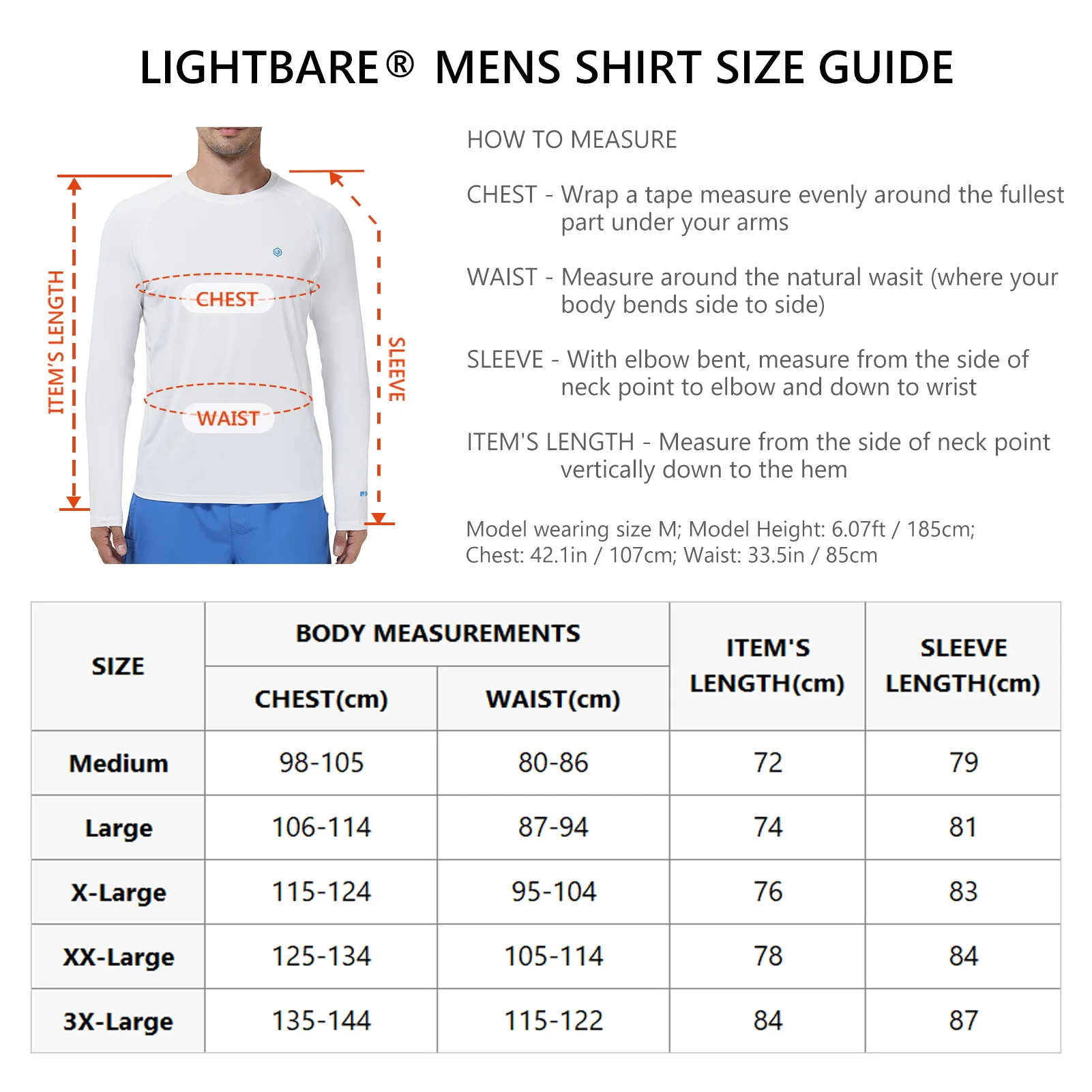 Lightbare Men’s UPF 50+ UV Sun Protection Lightweight Long Sleeve T-Shirt Quick Dry for Outdoor Hiking Running