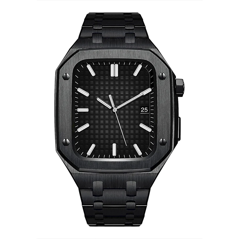 Strap+Case Integrated for Apple Watch 8 7 45mm  High Quality Metal Drop Protection Wristband for iWatch Series 6 5 4SE 44mm Band