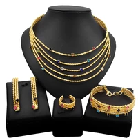 yulaili woman queen 18k brazilian gold plated big jewelry set earrings ring bracelet necklace jewelry sets fade free
