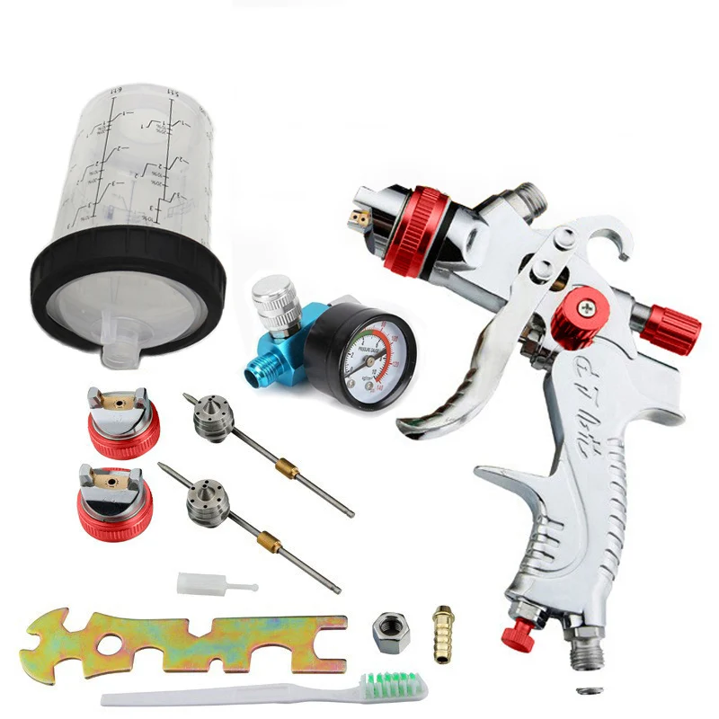 HVLP Gravity Spray Gun Red 2008 3 Pieces, Professional Paint Tool Kit Wash Out Pot For Clean And Hygienic Automotive Primer