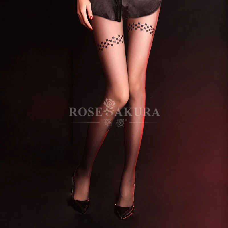 Sexy Open Crotch Sheer Pantyhose Ultra-thin High Waist Mosaic Letter Tattoo Tights Women Stockings Clubwear Medias De Mujer
