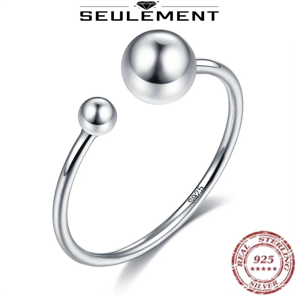 

Seulement Authentic 925 Sterling Silver Opening Rings Silver Ball Simple Adjustable Rings For Women Fashion Party Jewelry