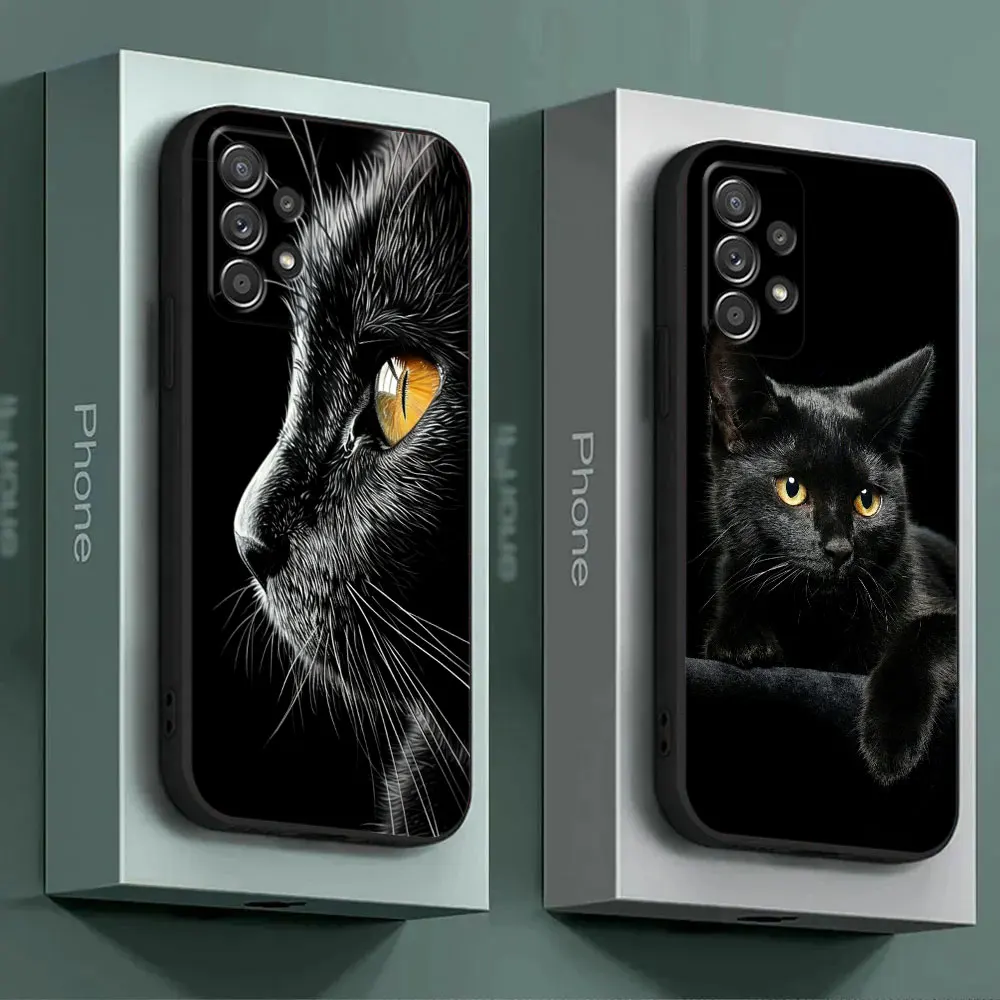 Фото Чехол для Samsung Galaxy A56 A54 A52 A53 5G A36 A34 A35 A33 A32 A50 A72 A73 A26 A25 A16 Cute Black Cat Line Чехол для телефона Мягкий чехол №3