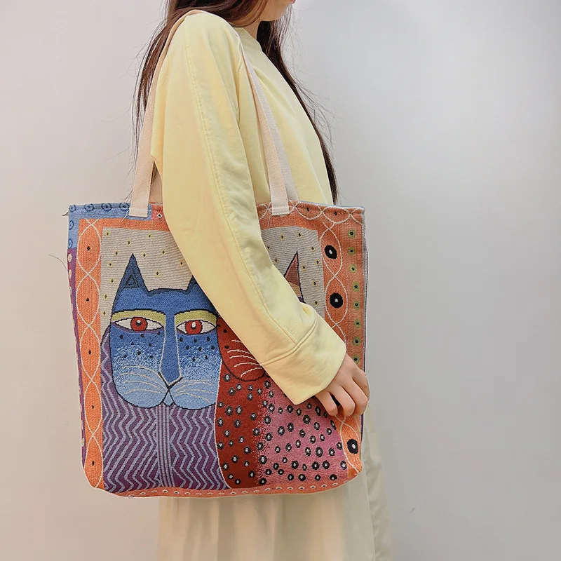 

Bags for Women 2022 Jacquard Embroidered Shoulder Bag Large Capacity Personality Retro Ethnic Handbag Reusable Shopping Storage