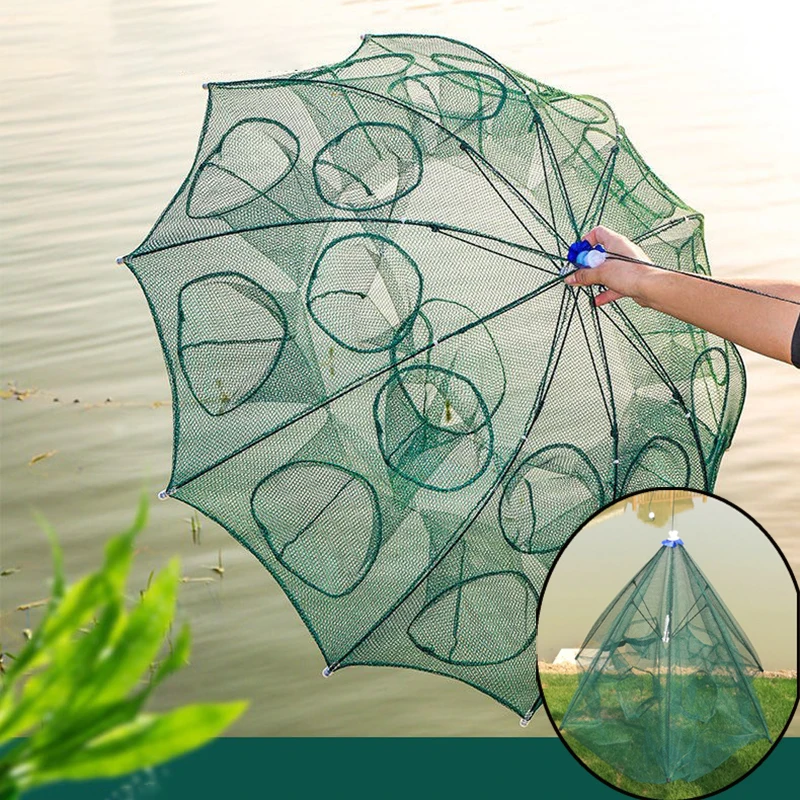 

Portable Automatic Folding Trap Type Fishing Net Shrimp Fish Trap Cast Net Strengthened Telescopic 4-20 Holes Fishing Network