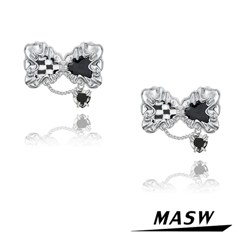 

MASW Original Design High Quality Brass Elegant Temperament Black Bowknow Stud Earrrings For Women Girl Gift Fine Jewelry