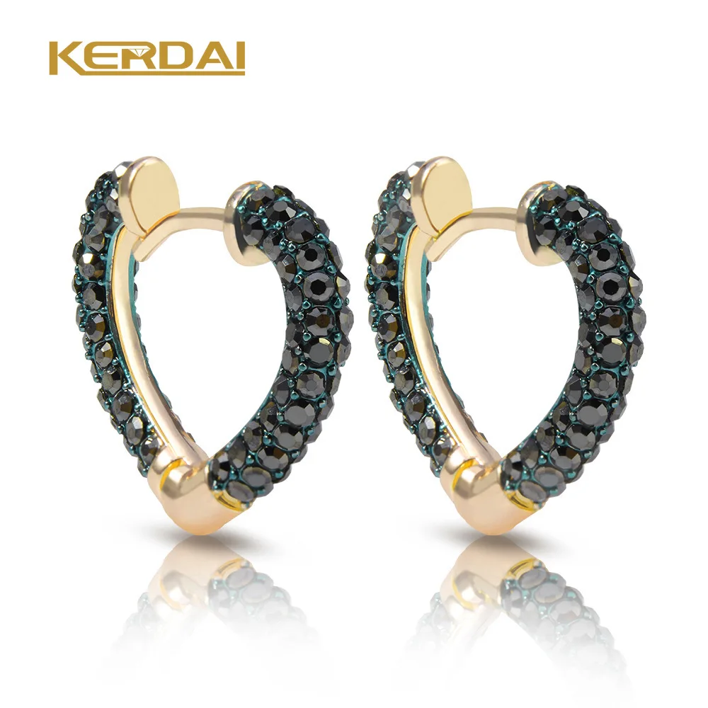 

Exaggeration Gold Color Blue Earring Enameling Full Crystal Heart Shaped Statement Hoop Earrings for Women Girls Party Jewelry