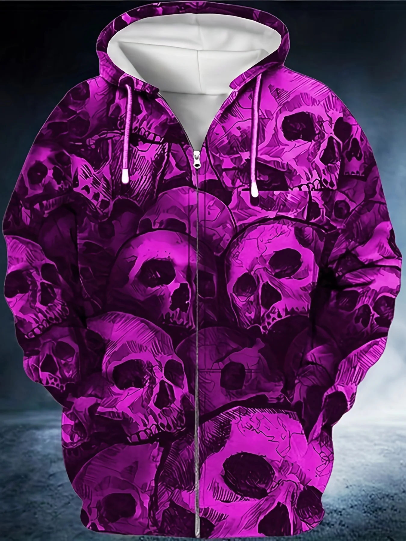 Мужская куртка с капюшоном на молнии 3D-принтом черепа