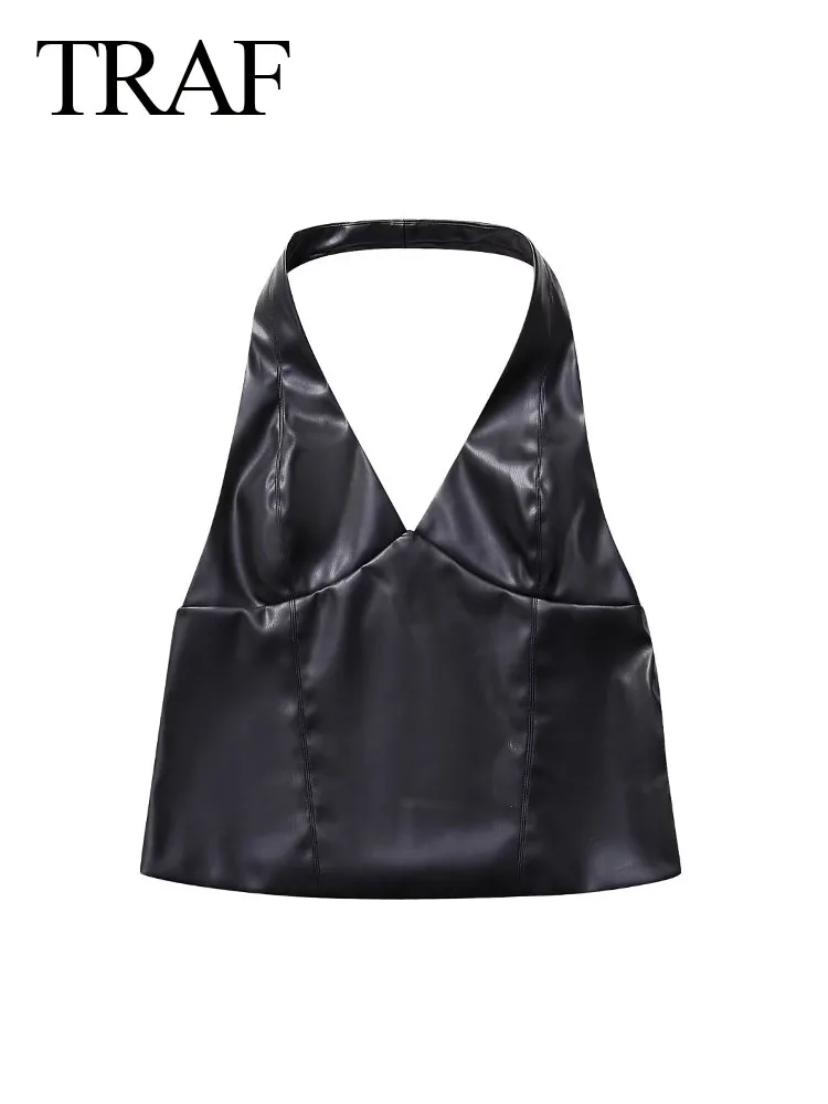 

Женский однотонный топ без рукавов, с V-образным вырезом и открытой спиной