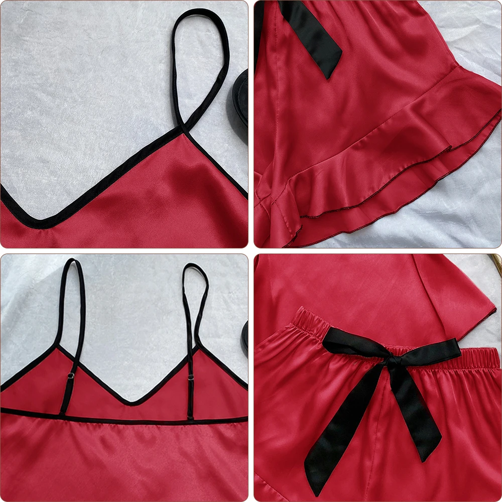 Women's sexy suspender home clothes 2023 new summer fashion vest shorts set fashion color matching home silk ice silk pajamas