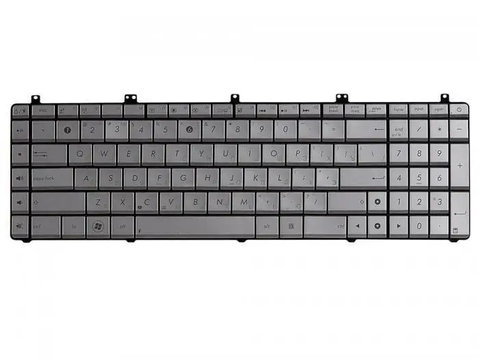 Клавиатура/Keyboard для Asus N55/S/SF/SL,N75/S/SF/SL,X5QS/SF,PRO7DS/SF/SL,X7DS/SF/SL,серебрист.,высок.кноп.,скос,гор.Enter