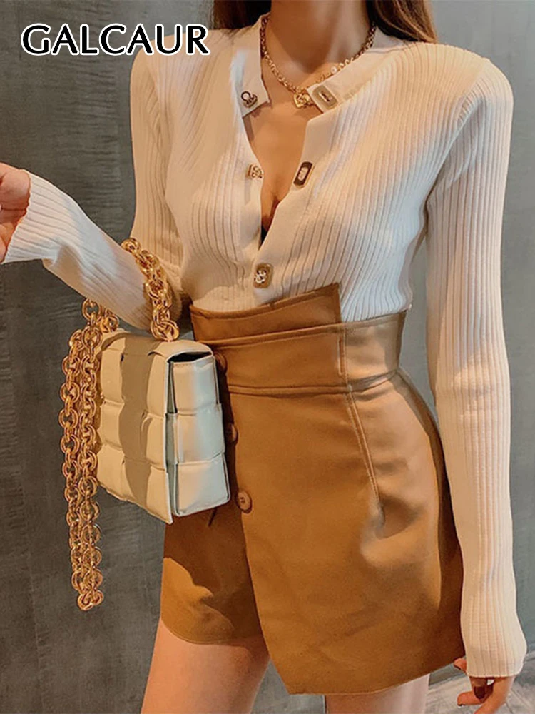 

GALCAUR Minimalist Slim White Shirt For Women Stand Collar Long Sleeve Single Breasted Solid Blouses Female Fashion Clothing New