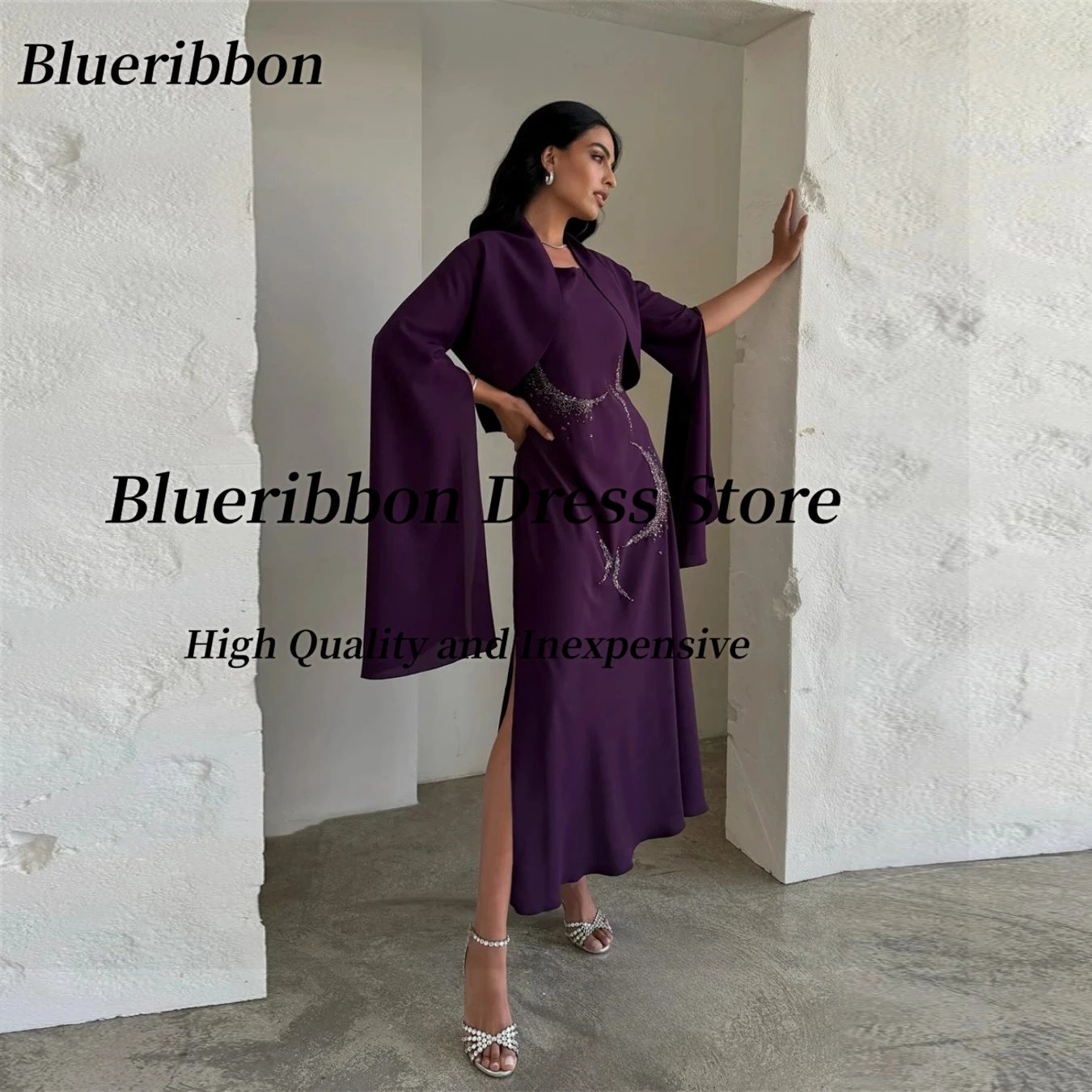 Женское платье с длинным рукавом Blueribbon для выпускного вечера бисером и Боковым