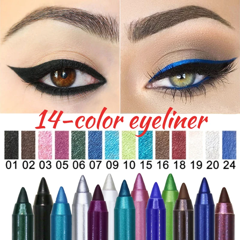 

14 Color Long-lasting Eyeliner Pencil Waterproof Pigment Green Brown eyeliner Pen Women Fashion Color Eye Makeup Cosmetics