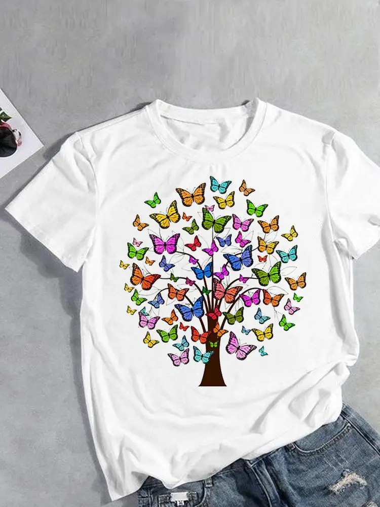 

Одежда с коротким рукавом, модная повседневная женская футболка с принтом бабочки, красивая трендовая Милая одежда, футболки, летняя футбол...
