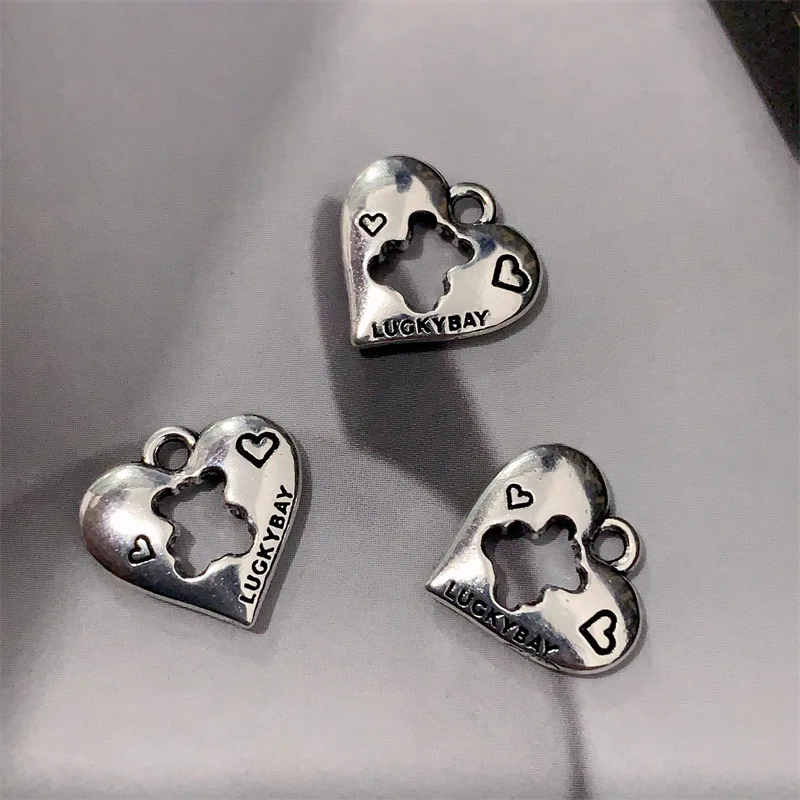

10PCS Zinc Alloy Hollow Heart Bear Hand-Made Pendant Accessories DIY Earrings Necklace Pendant Materials