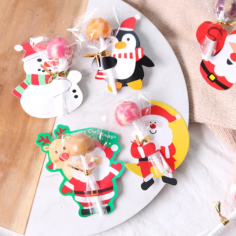 

50Pcs Christmas Lollipop Paper Cards Cartoon Santa Claus Penguin Snowman Lollipop Gift Package Decor Kids Candy Favors Decorate