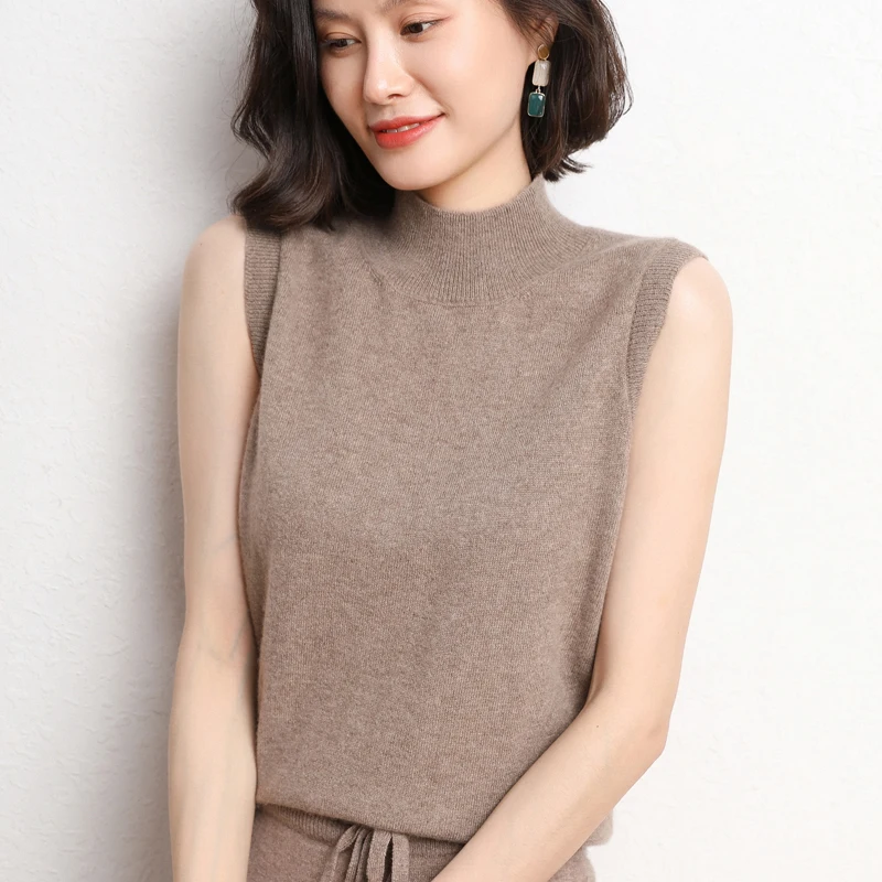 

Semi-High-Necked Knitted Vest Female 2023 Spring And Autumn New Suit With Sleeveless Bottoming Shirt And Slim Top