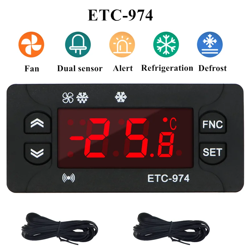 Minicontrolador Digital de temperatura para refrigerador, regulador de termostato de 220V, termopar NTC, sensor Dual, ETC-974