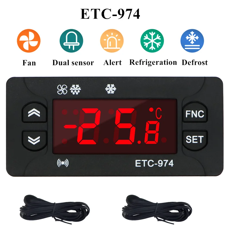 Mini Controlador de Temperatura Digital 220v Refrigerador Termostato Regulador Termorregulador Termopar Ntc Sensor Duplo Etc-974 Instrumentos de temperatura