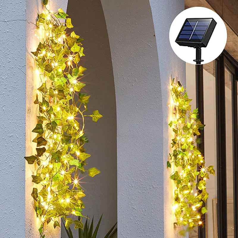 

Solar Vine String Lights Outdoor Water Resistant Ivy Lights LED Artificial Rattan Green Plant Decoration Maple Leaf Garland Lamp