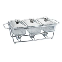 3 sink glass buffet chafing dish catering business food warmer freshness container silver heating storage party wedding