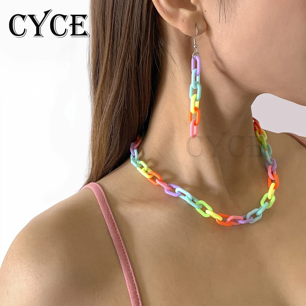 

CYCE 2022 Candy-colored Acrylic Jewelry Sets Chain Necklace Earrings For Women Simple Macaroon Color Necklaces Ear Accessories