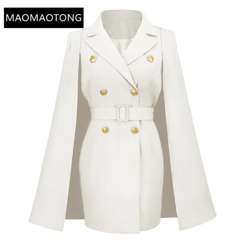 

Dresses For Women Dress 2022 Luxury Designer Autumn Winter gold buttons Cloak sleeves Breasted Mini short blazer dress with Belt
