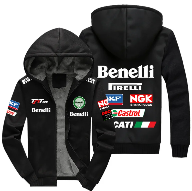 

High Quality New Winter Men motorcycle Benelli Logo Hoodies Fashion Long Sleeve Jacket Casual Zipper Wool Liner Fleece Sweatshir