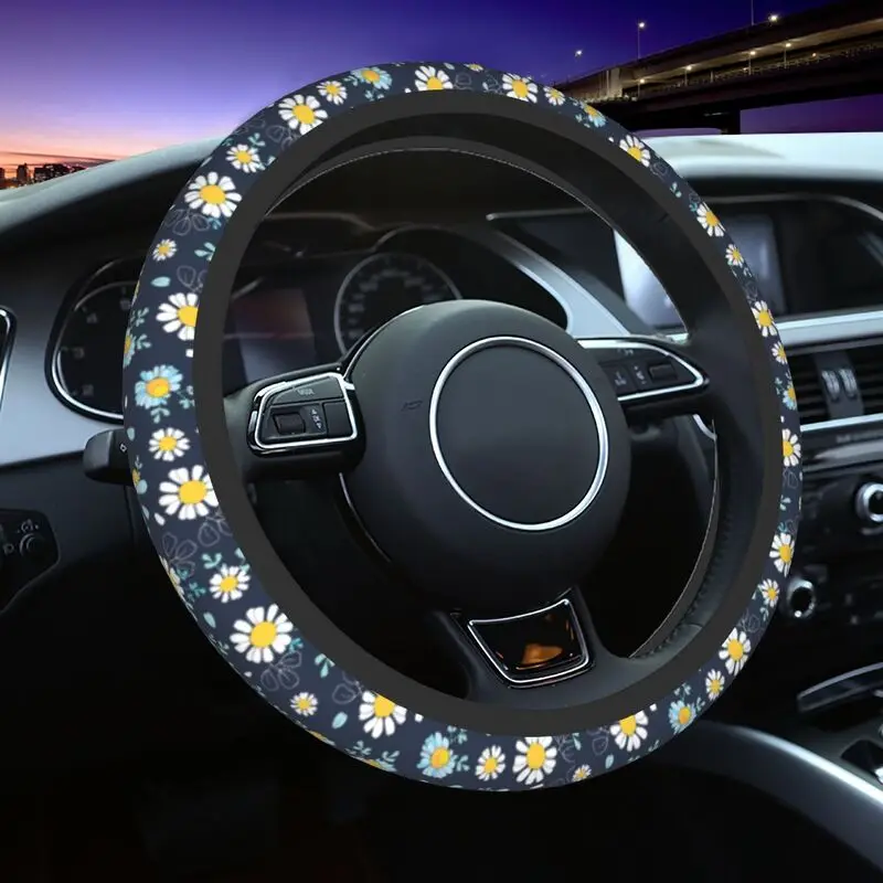 

Cute Daisy Pattern Steering Wheel Covers 14.5-15 Inch Women Men Flower Steering Wheel Protector Fit for Sedan Car Accessories
