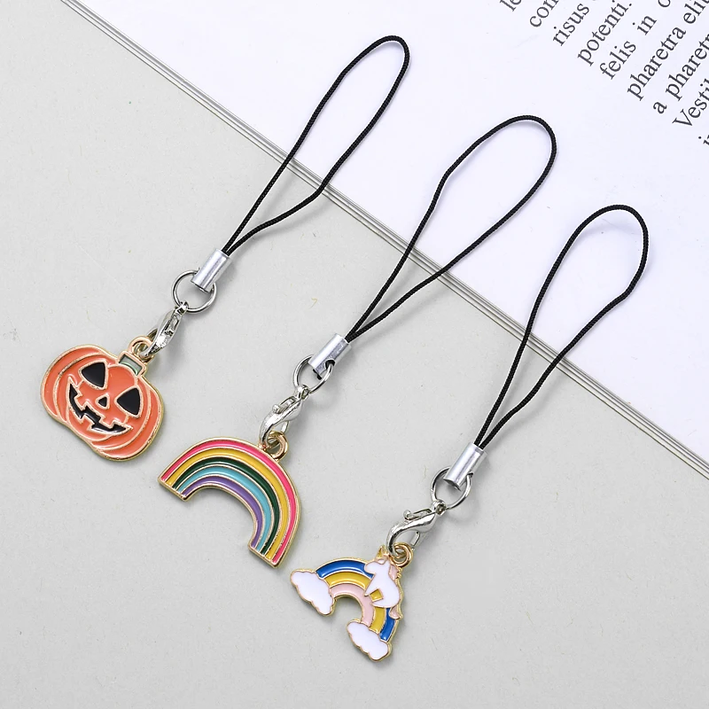 1Pcs Metal Animal Rainbow Triangle Mobile Phone Pendant Lanyard Diagonal Anti-Lost Key Chain Accessories Decoration Ladie Gift