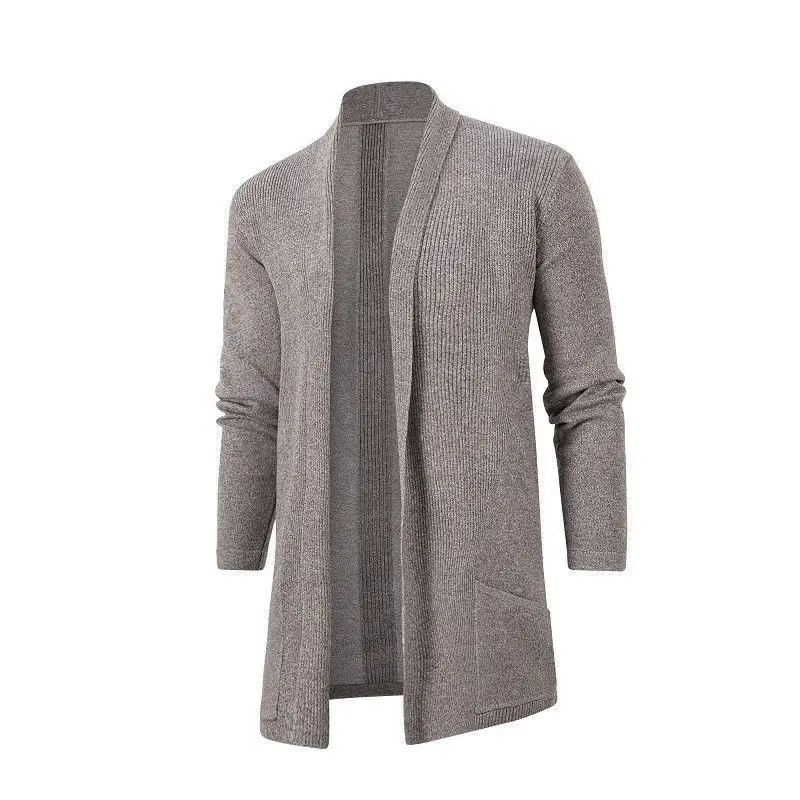 2022 Autumn New European and American Solid Color Lapel Mid-length Knitted Cardigan Sweater Men's Loose Casual Jacket Trend