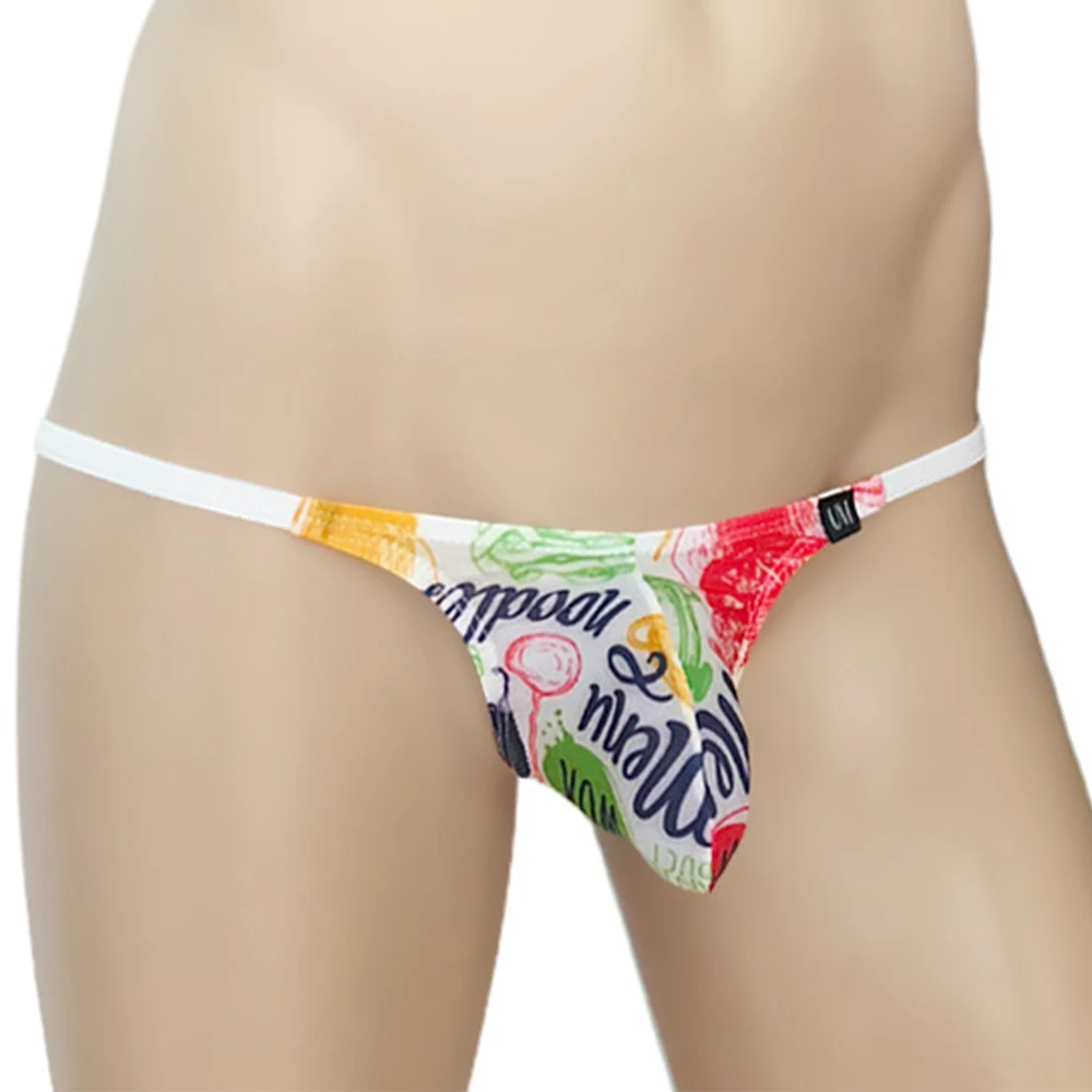 

New Men's Printed Underwear Sexy Printed Bikini Briefs G-string U Convex Bag Panties Low Waist Underpants Man Beachwear