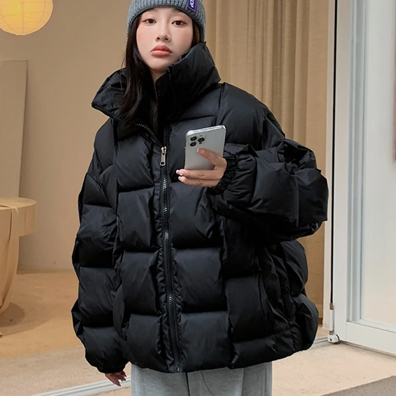 Winter 2022 Women Knitting Parkas Overcoats Fashion Warm Thickened Cotton Padded Clothes Solid Oversize Jacket