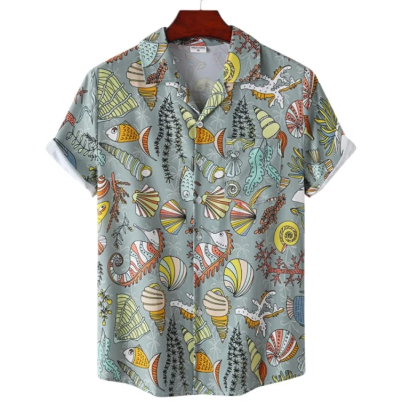 Men's Summer Ocean The Underwater World Hawaiian Oversized Shirts Designer Beach Vacation Original Floral Casual Social Clothes