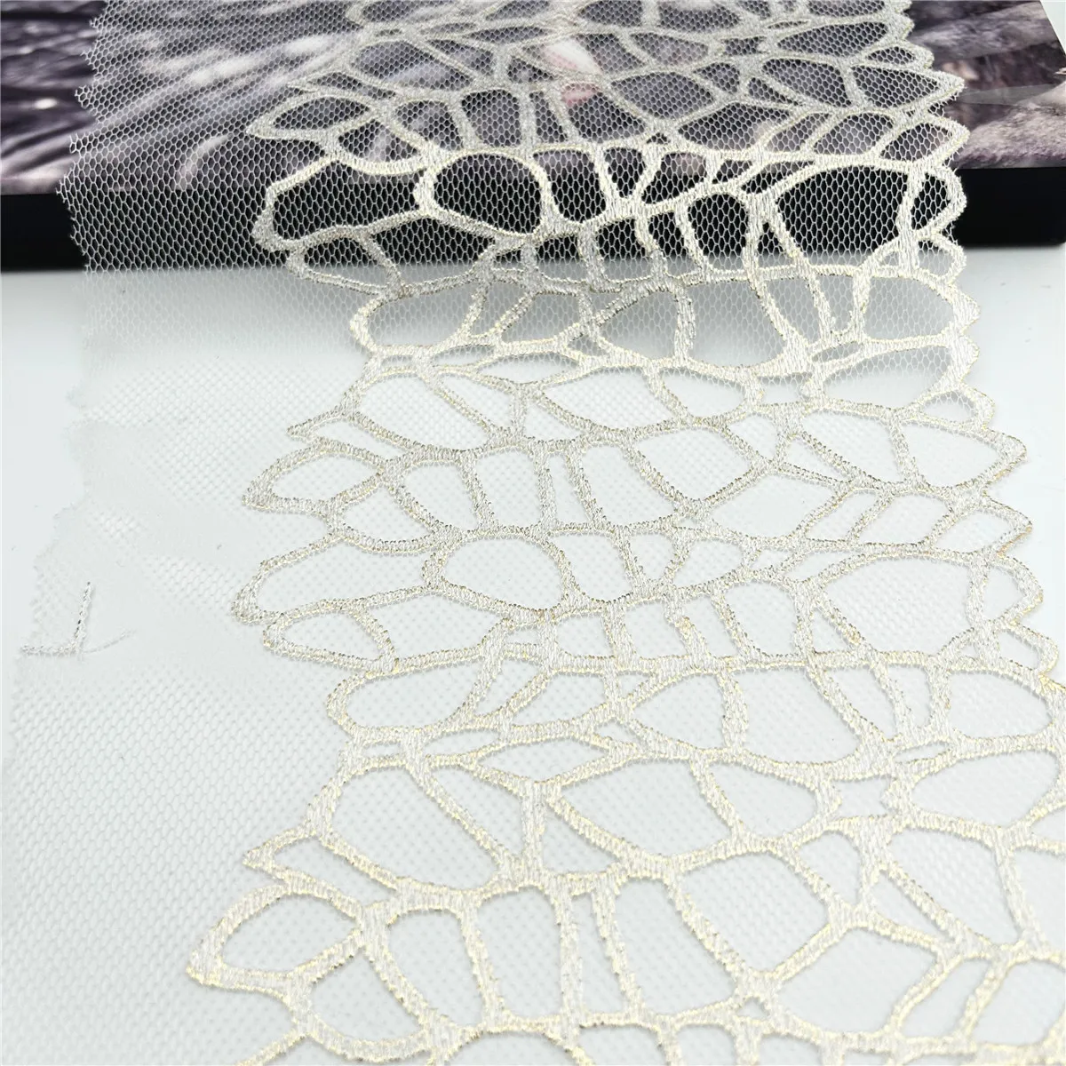 3 Ярд/партия Ширина 17 см белая кружевная отделка с мерцающей вышивкой из фольги