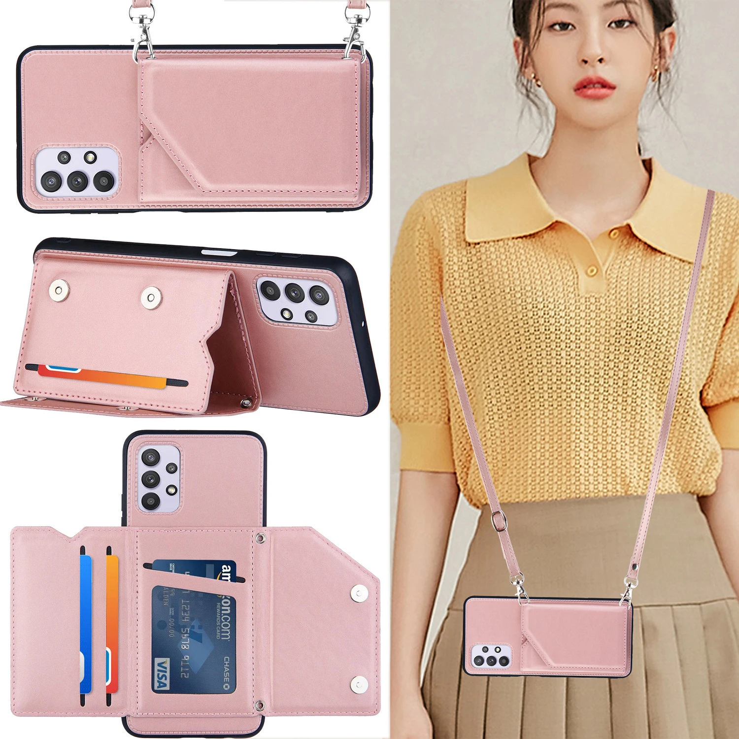 

Wallet Purse for Samsung Galaxy S20 S21 S22 Ultra Plus A33 A53 A73 A52s A72 A32 5G Crossbody Case with Card Holder Women Lanyard