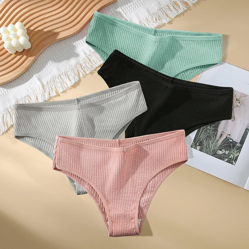 6Pcs Women Cotton Panties Solid Color Underwear Comfortable Breathable Panties Sexy Lingerie for Woman Black Female Briefs Pack