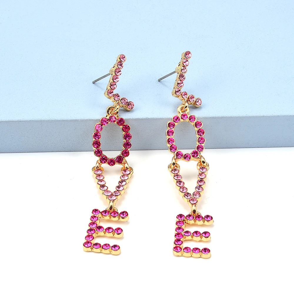Cute Korean Letters Love Drop Earrings Fashion Crystal Dangle Earrings For Women Jewelry Accessories Gifts