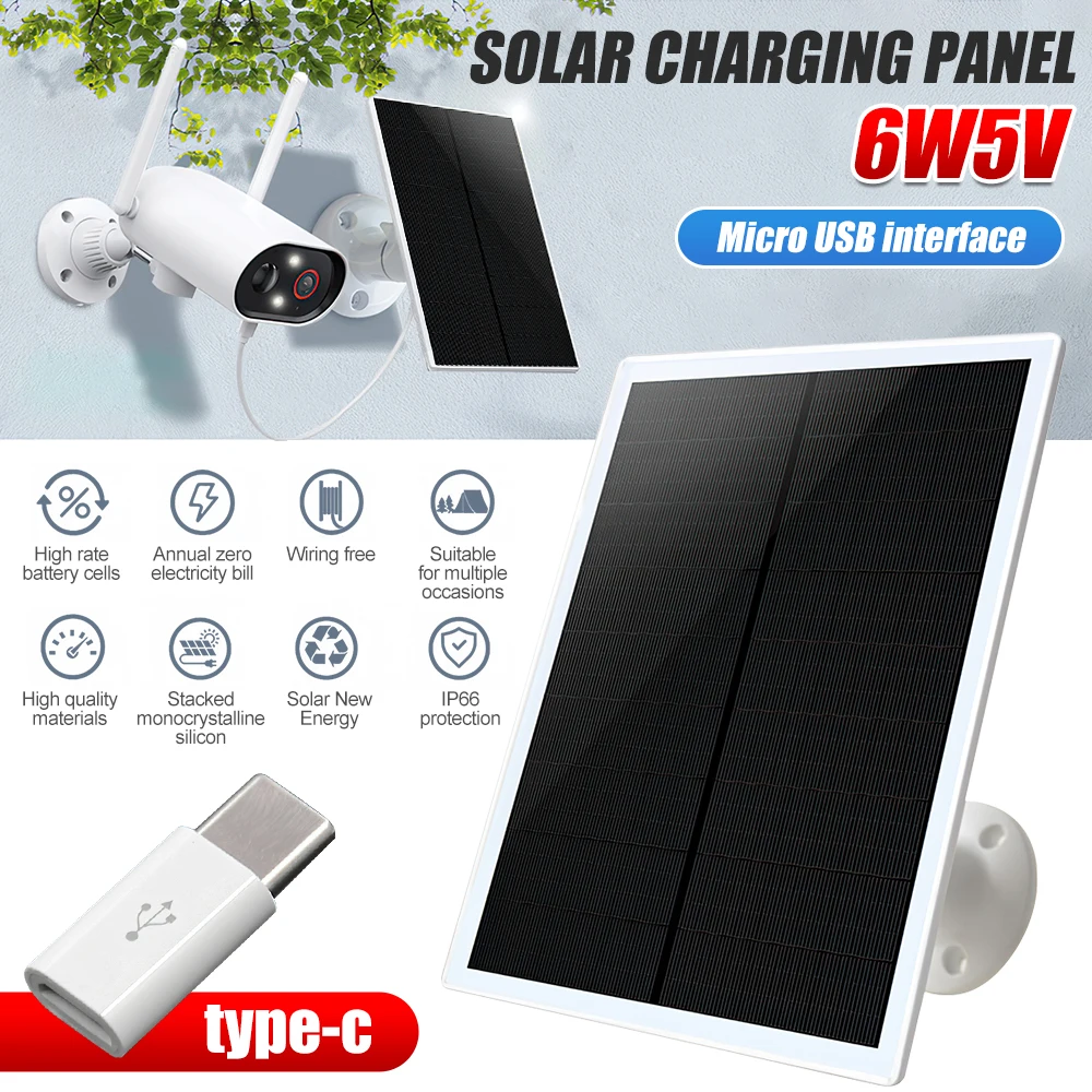 5V 6W Solar Panel for Eufy Cam Eufycam E/2C/E/2 Pro Cam Wall Mount 3M Power Cable Outdoor Micro USB Type-C