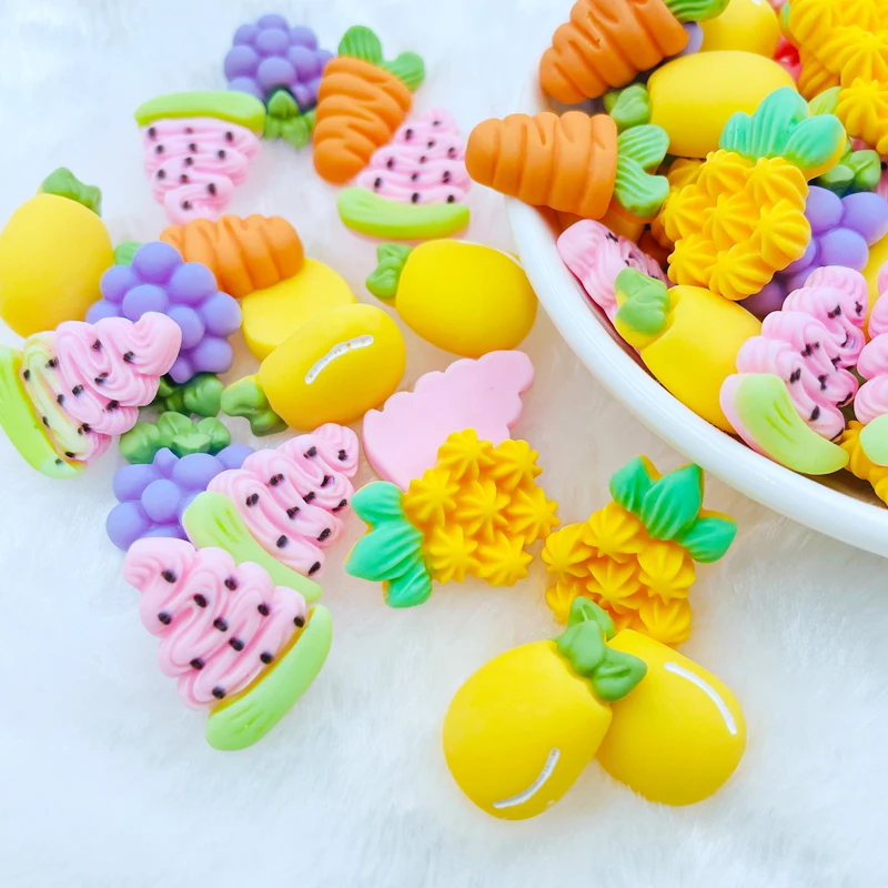

10 Pcs New Mini Cartoon Fruits Pineapple Flat Back Resin Cabochon Scrapbook Kawaii DIY Embellishments Decorate Accessories F56