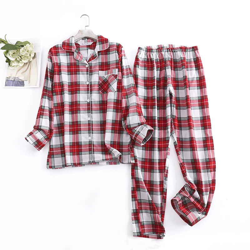 

Plaid Design Pijamas for Women's Homewear Suit Autumn and Winter Pijama Mujer Red White Colors Matching Pijamas Women Clothes