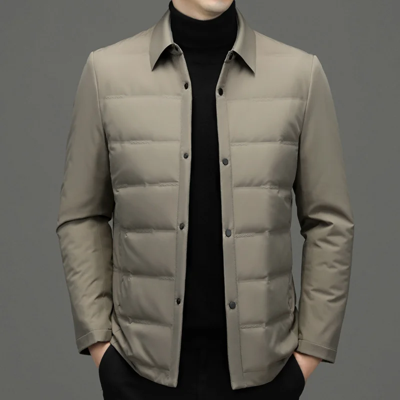 Men's Cotton Padded Clothes Winter New White Duck  Light Down Jacket Warm Middle-Aged Father Lapel Coat