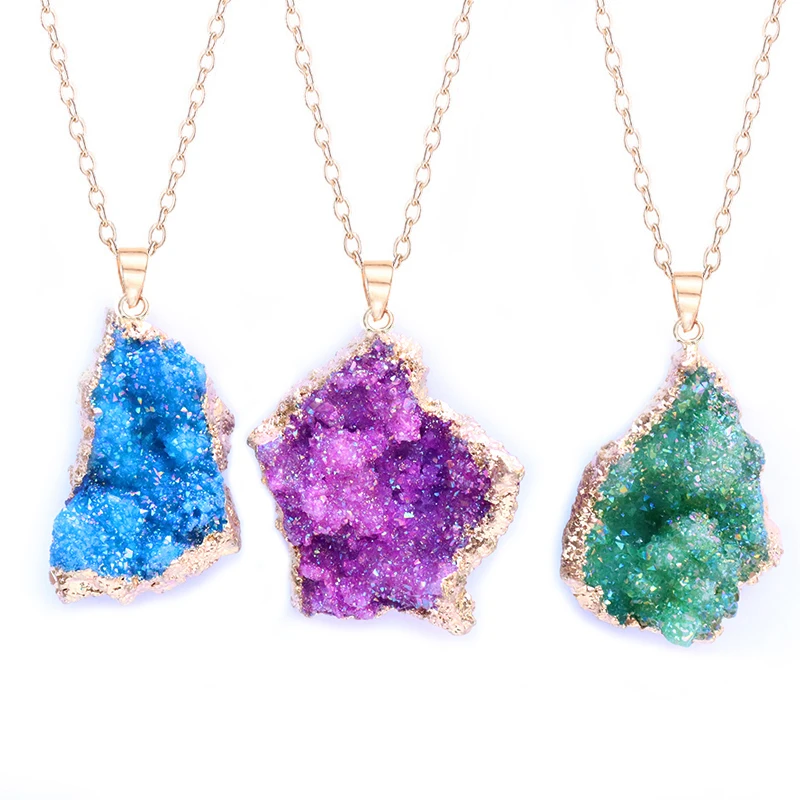 

Reiki Healing Crystal Pendant Irregular Natural Rainbow Stone for Women Necklaces