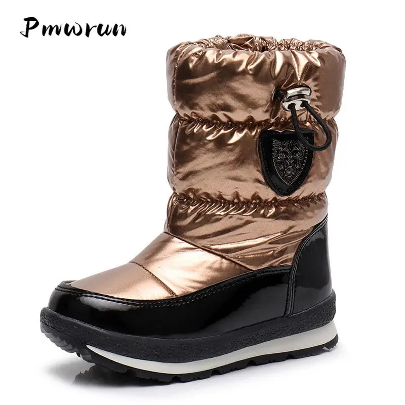 Children Warm Plush Winter Snow Boots Girl Waterproof Elastic Fashion Kids Flat Casual -30 Degree Outdoor Shoes Rubber Boots New