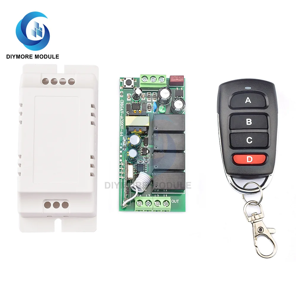 

433MHz Universal Wireless Remote Control AC 110V 220V 10Amp 2200W 4CH Relay Receiver Module RF Switch for Gate Garage opener