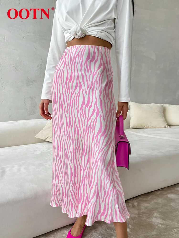 

Женская атласная юбка OOTN, элегантная длинная юбка до середины икры с принтом и высокой талией, уличная облегающая прямая юбка из полиэстера