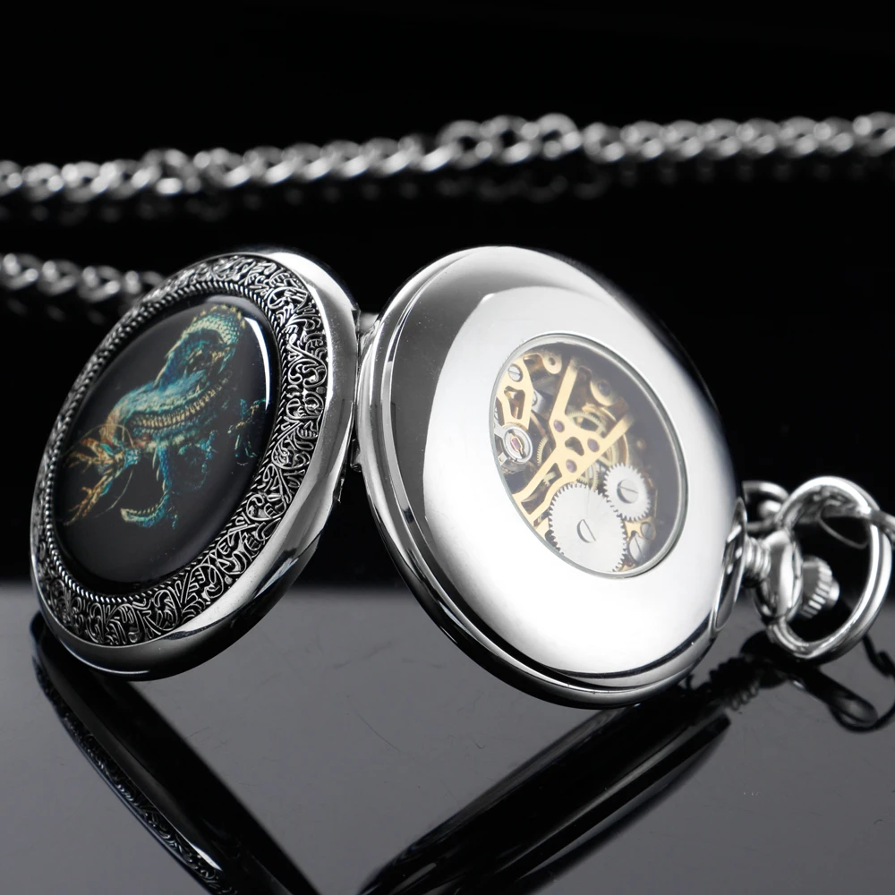 Exquisite Dragon Pattern Steel Embossed Mechanical Pocket Watch Vintage Gentleman Analog Signal Clock Women's Jewelry Gift