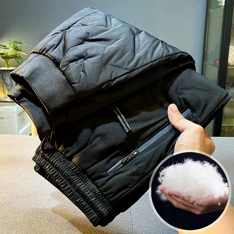 High-End Winter down Wadded Trousers Men's Outdoor White Duck Thickened Cold Protection Soft Warm Ankle-Tied Long Pants